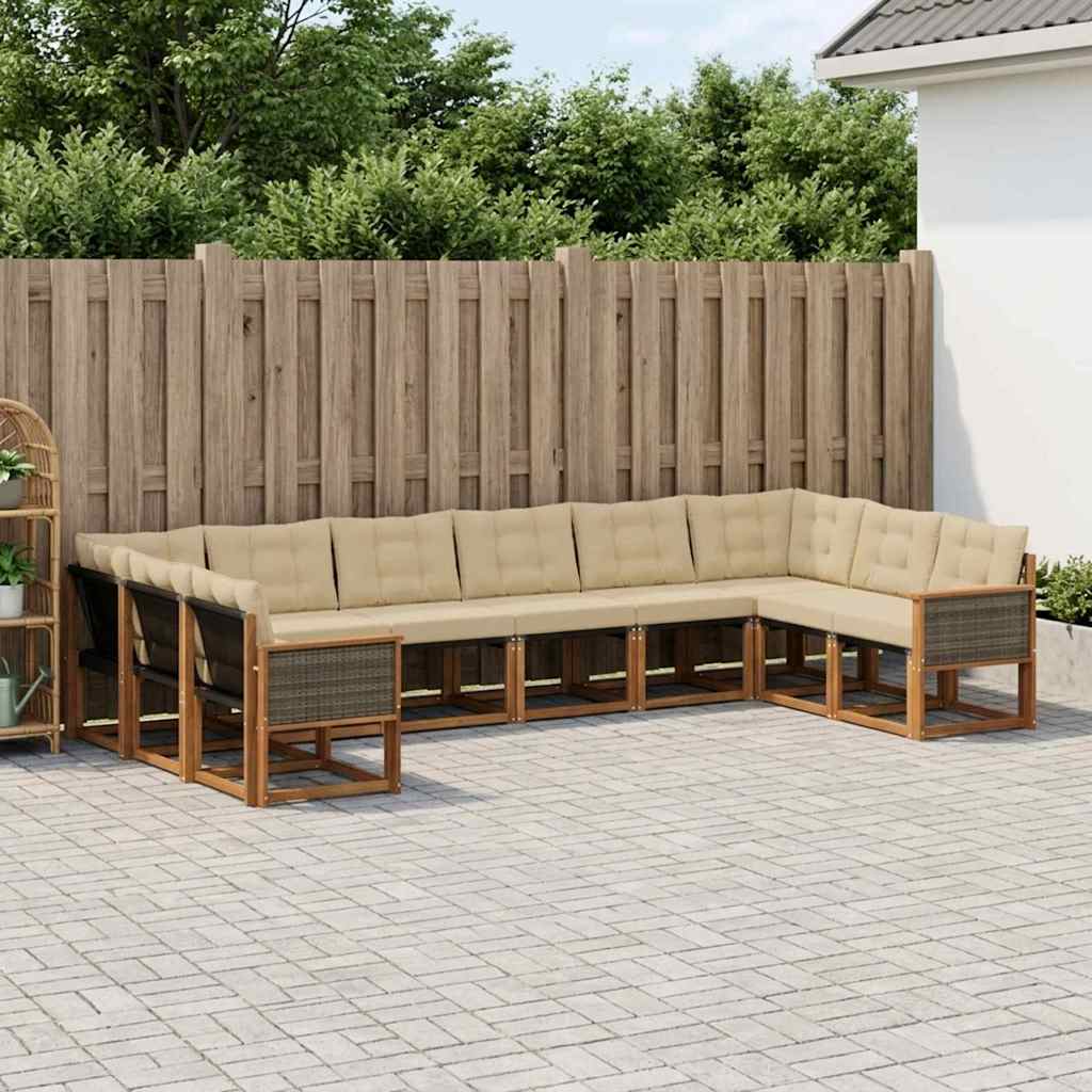 Buiten bankenset met kussen 10 pcs Natuurlijk en Beige