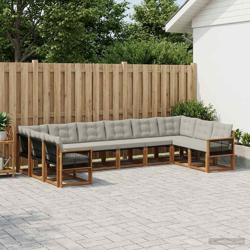 Buiten bankenset met kussen 10 pcs Natuurlijk en Lichtgrijs – afbeelding 1