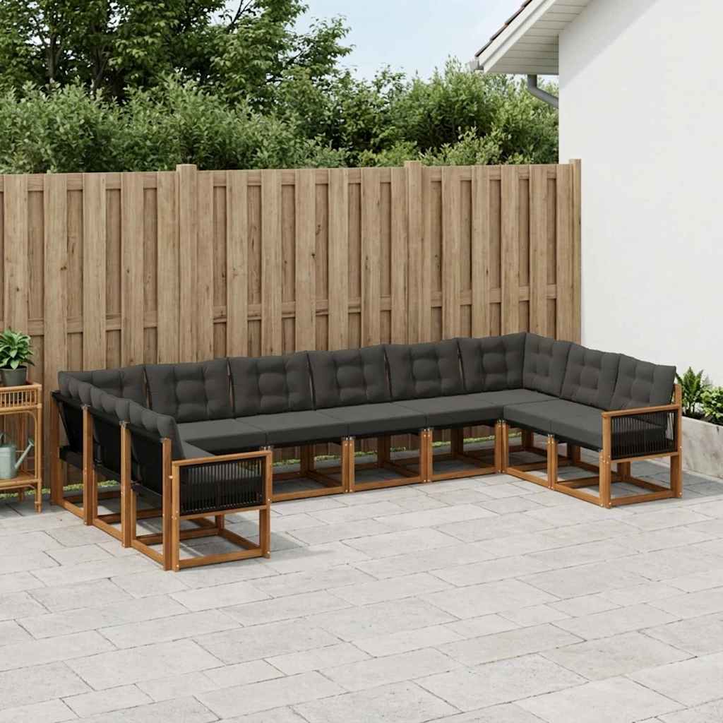 Buiten bankenset met kussen 10 pcs Naturel en Zwart – afbeelding 1
