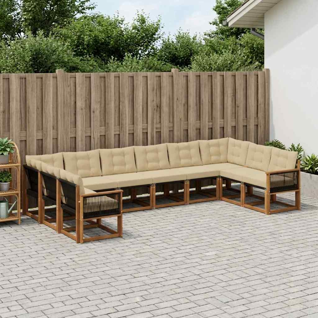 Buiten bankenset met kussen 10 pcs Natuurlijk en Beige – afbeelding 1