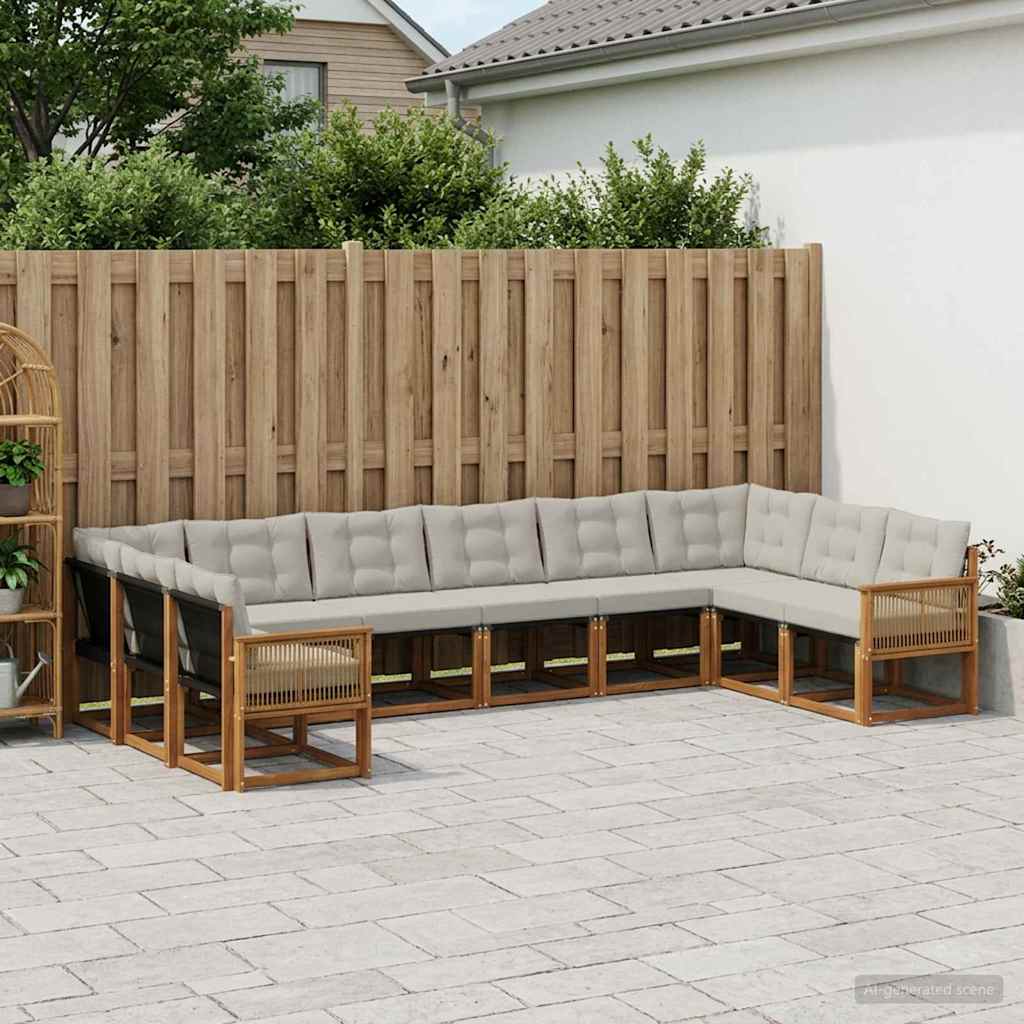 Buiten bankenset met kussen 10 pcs Naturel en lichtgrijs – afbeelding 1