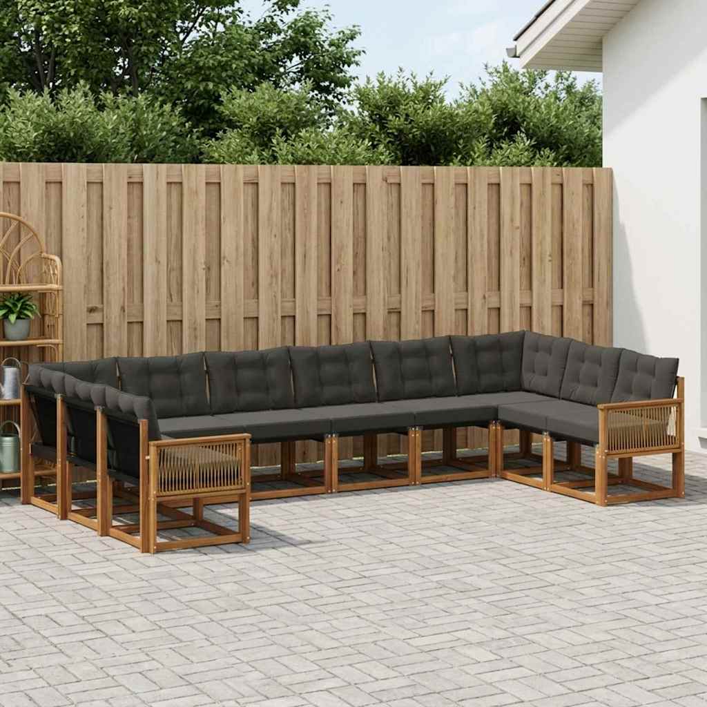 Buiten bankenset met kussen 10 pcs Naturel en Zwart – afbeelding 1