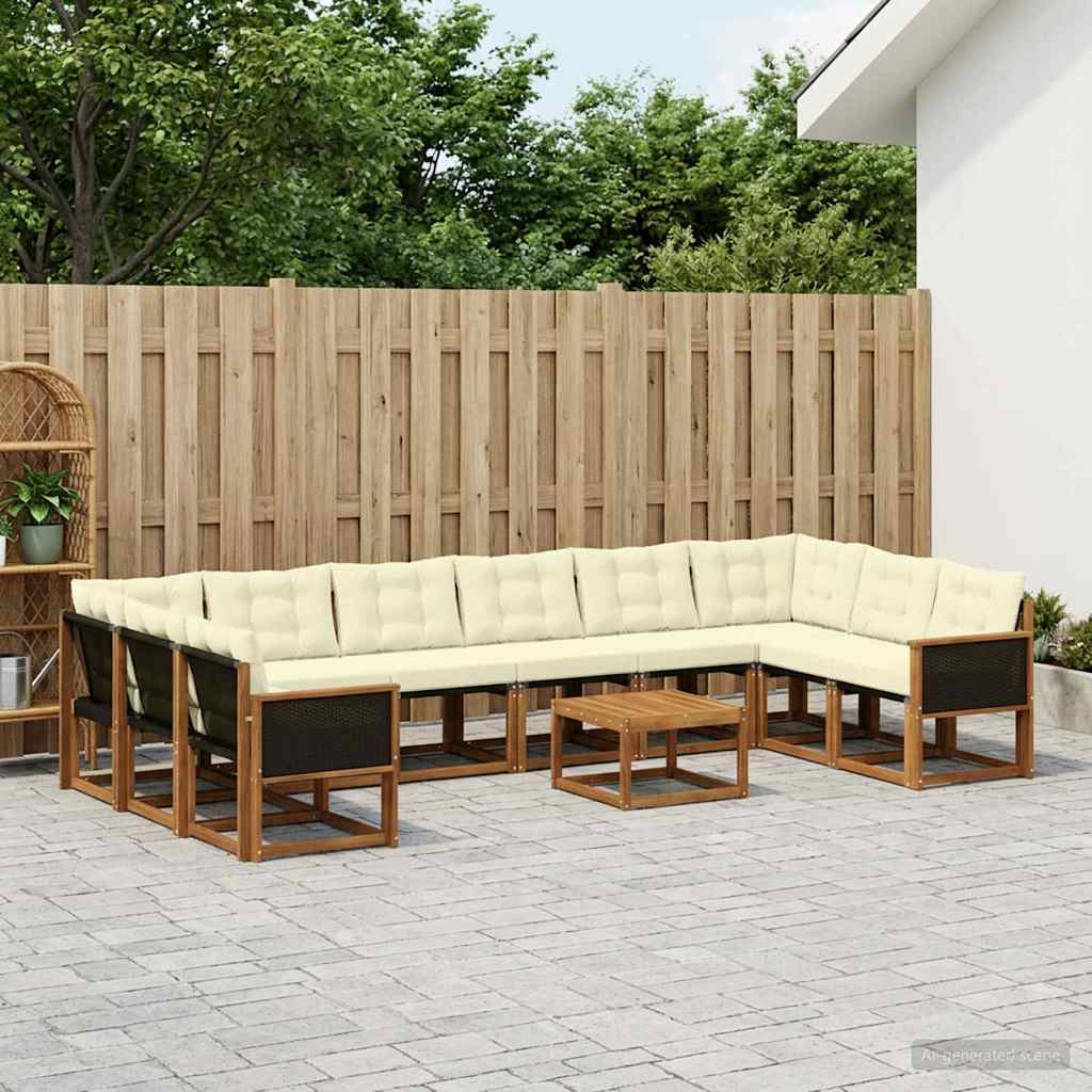 Buiten bankenset met kussen 11 pcs Natuurlijk en Crème – afbeelding 1
