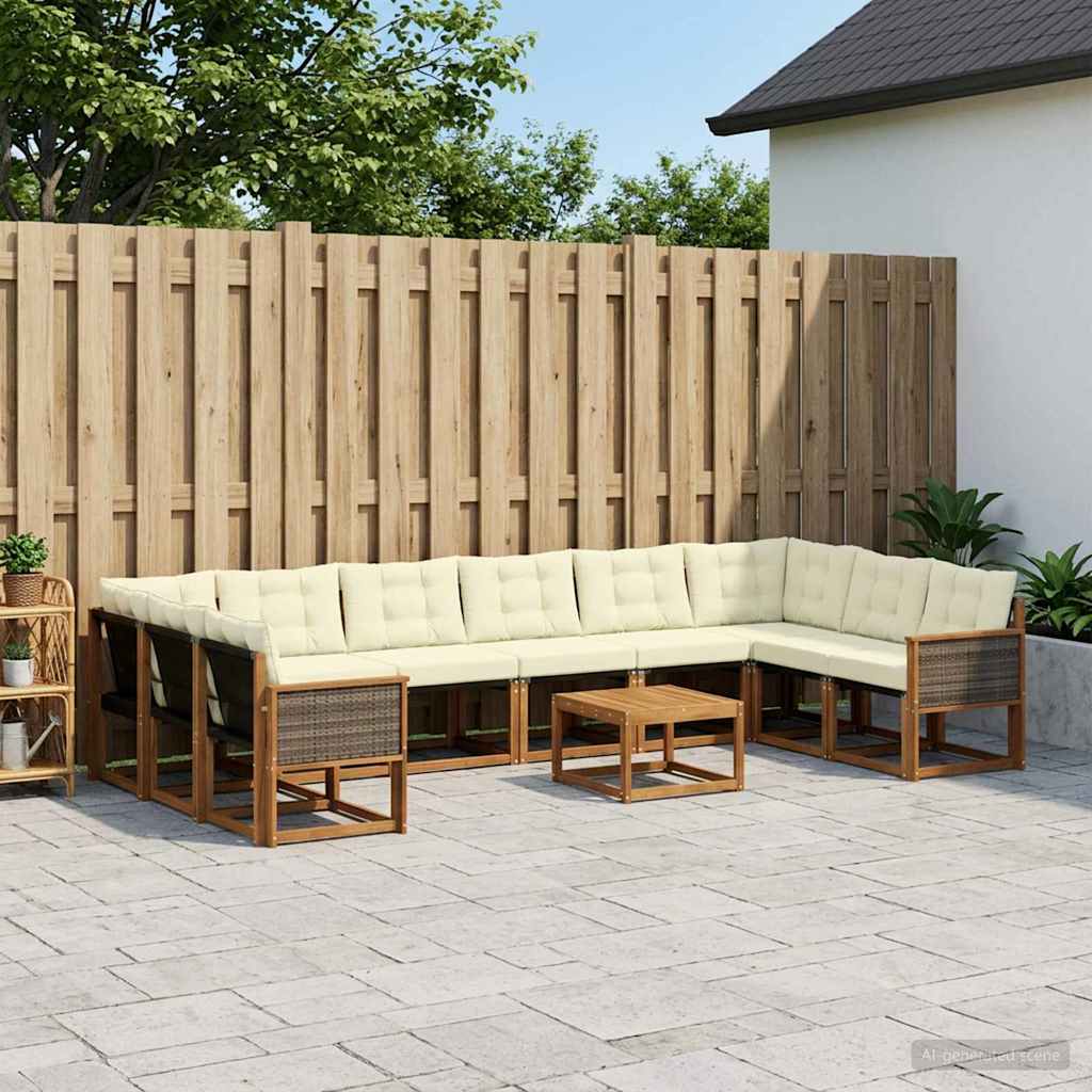 Buiten bankenset met kussen 11 pcs Natuurlijk en Crème – afbeelding 1
