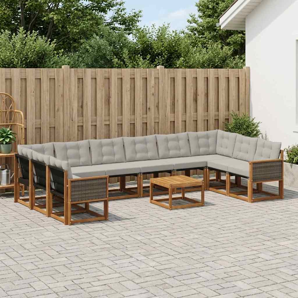 Buiten bankenset met kussen 11 pcs Natuurlijk en Lichtgrijs – afbeelding 1
