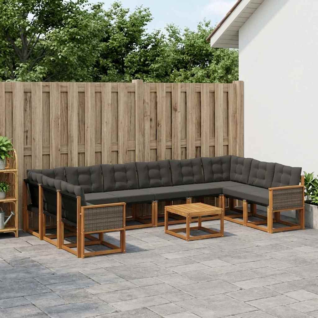 Buiten bankenset met kussen 11 pcs Naturel en Zwart – afbeelding 1