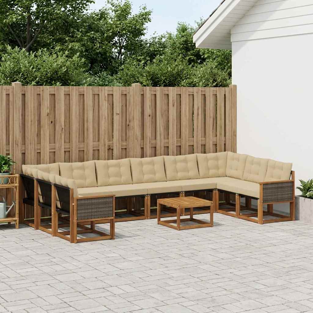 Buiten bankenset met kussen 11 pcs Natuurlijk en Beige – afbeelding 1