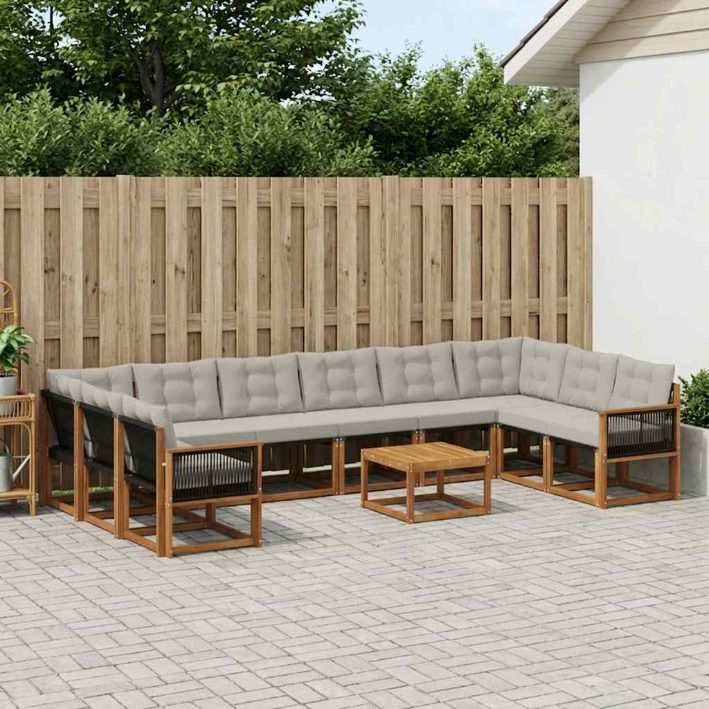 Buiten bankenset met kussen 11 pcs Natuurlijk en Lichtgrijs