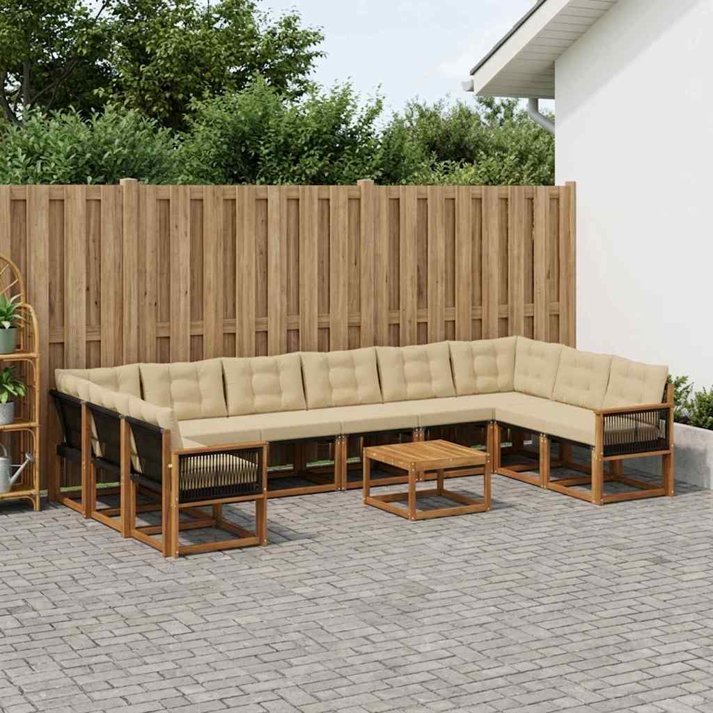 Buiten bankenset met kussen 11 pcs Natuurlijk en Beige