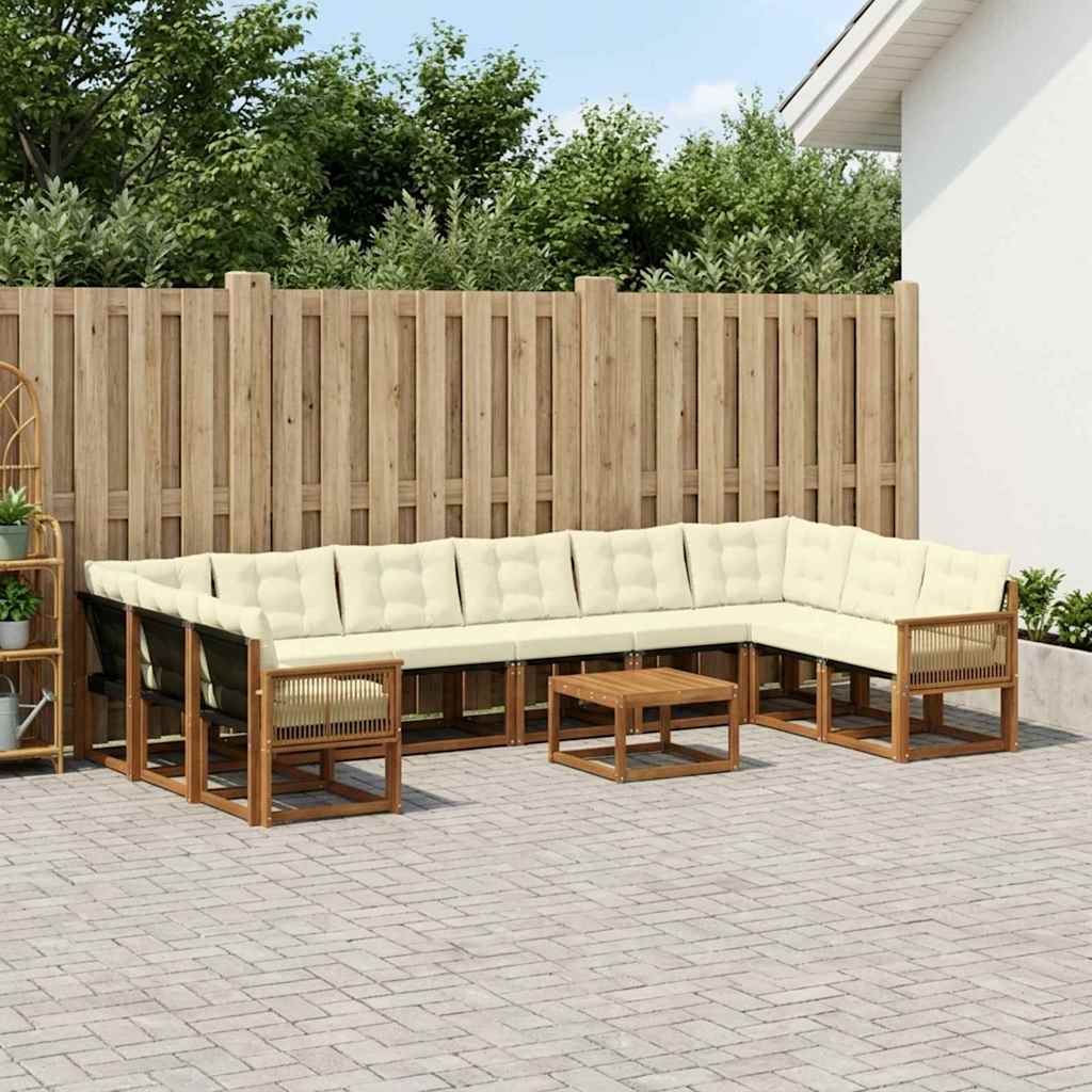 Buiten bankenset met kussen 11 pcs Natuurlijk en Crème