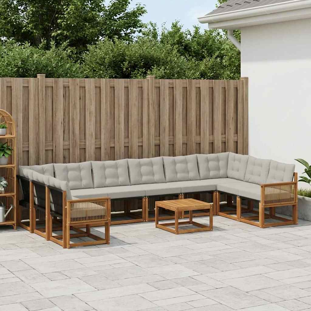 Buiten bankenset met kussen 11 pcs Naturel en lichtgrijs