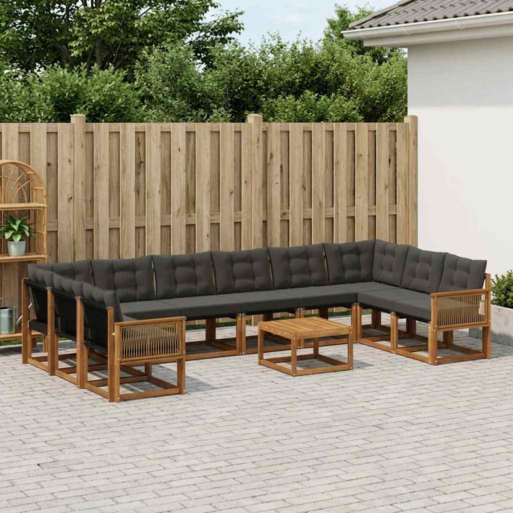 Buiten bankenset met kussen 11 pcs Naturel en Zwart – afbeelding 1