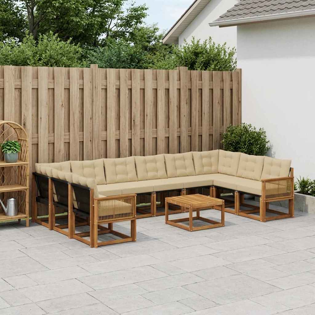 Buiten bankenset met kussen 11 pcs Natuurlijk en Beige – afbeelding 1