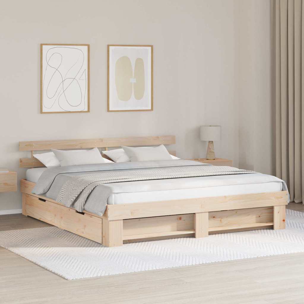 Bedframe met hoofdeinde Bruin 180 x 200 cm Massief grenenhout – afbeelding 1