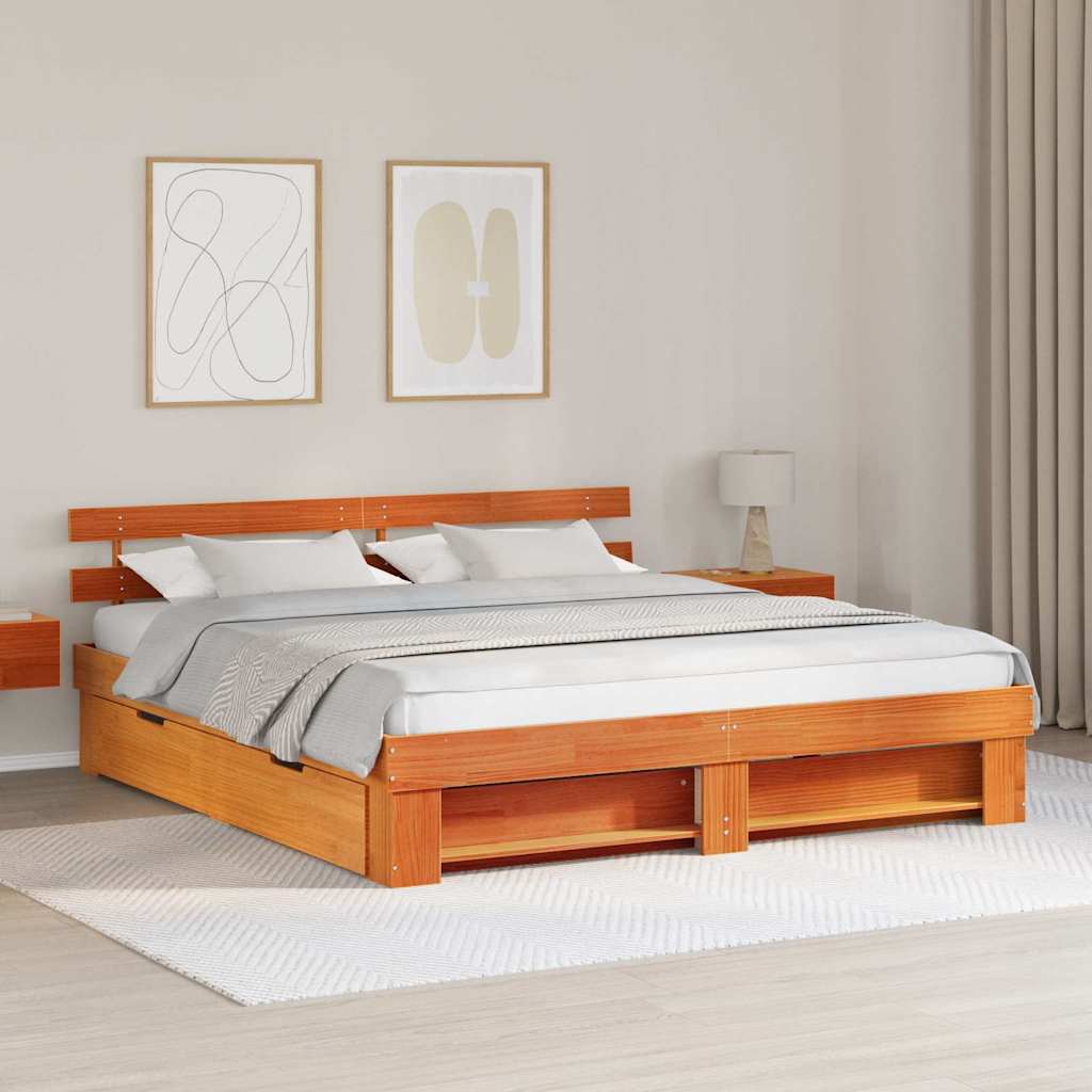 Bedframe met lade Wasbruin 180 x 200 cm Massief grenenhout – afbeelding 1