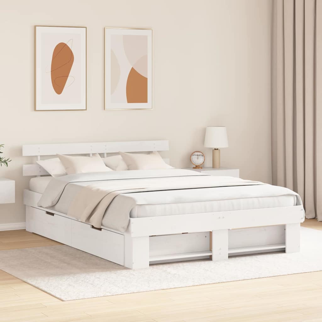 Bedframe met hoofdeinde Wit 160 x 200 cm Massief grenenhout – afbeelding 1