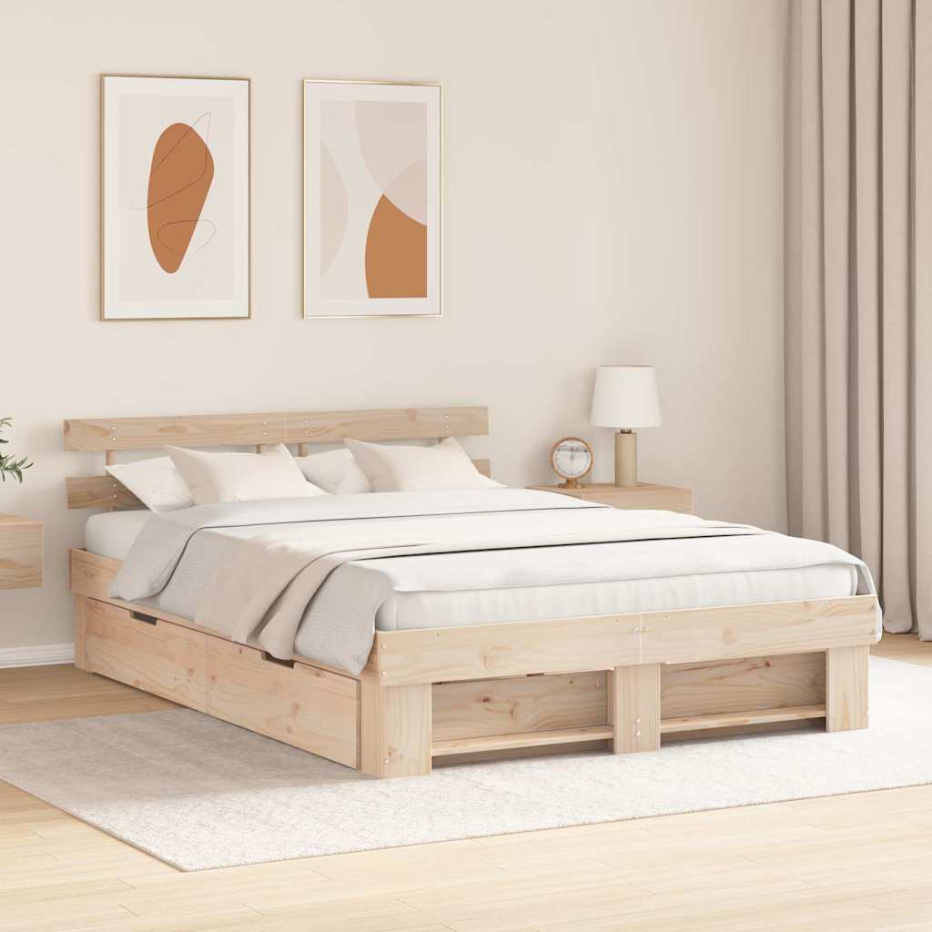 Bedframe met hoofdeinde Bruin 140 x 200 cm Massief grenenhout – afbeelding 1