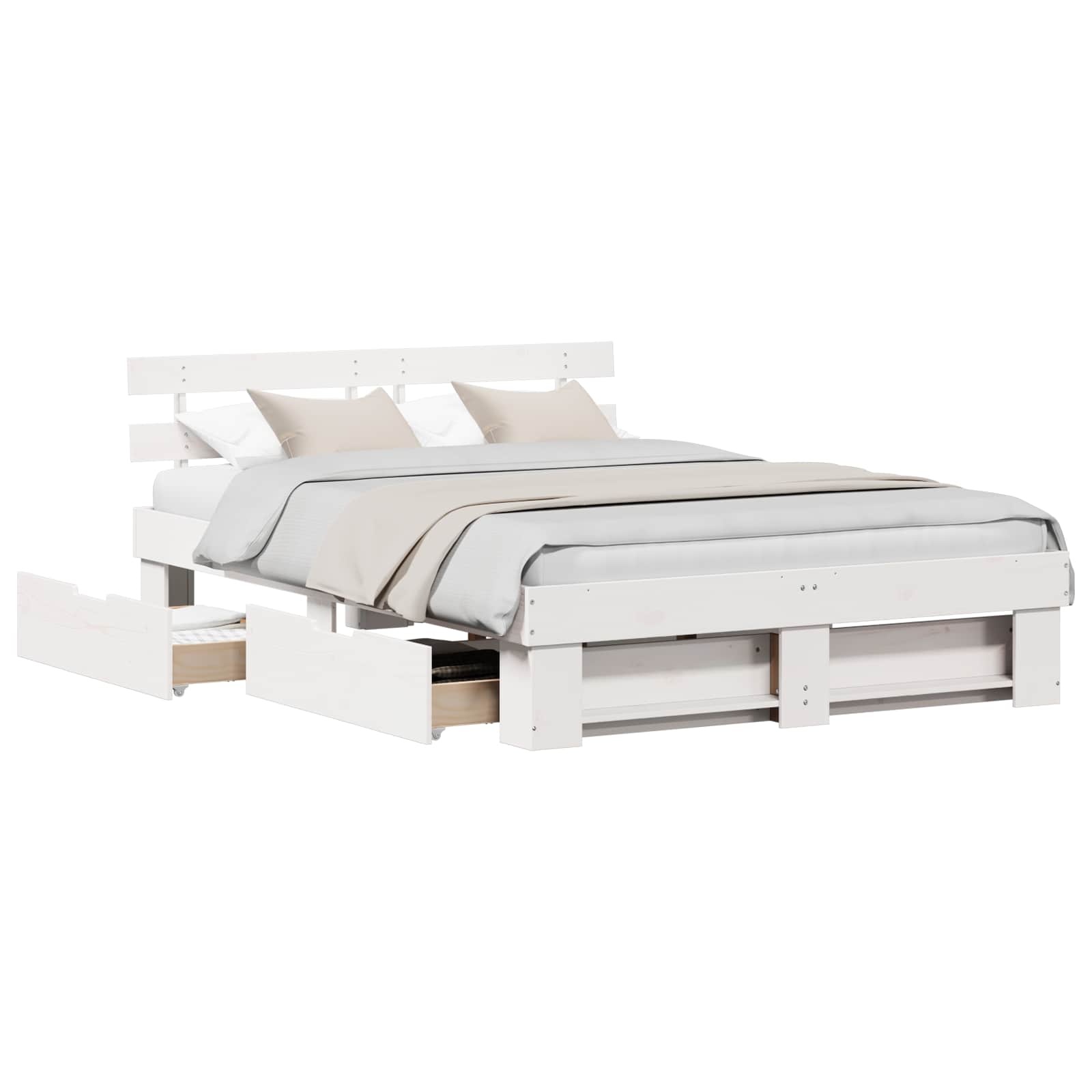 Bedframe met hoofdeinde Wit 140 x 200 cm Massief grenenhout – afbeelding 2