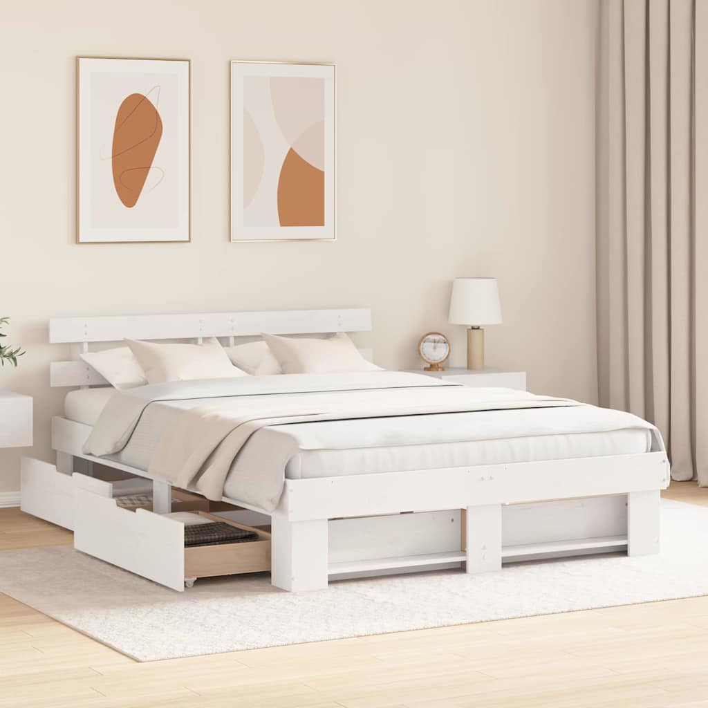 Bedframe met hoofdeinde Wit 140 x 200 cm Massief grenenhout – afbeelding 3