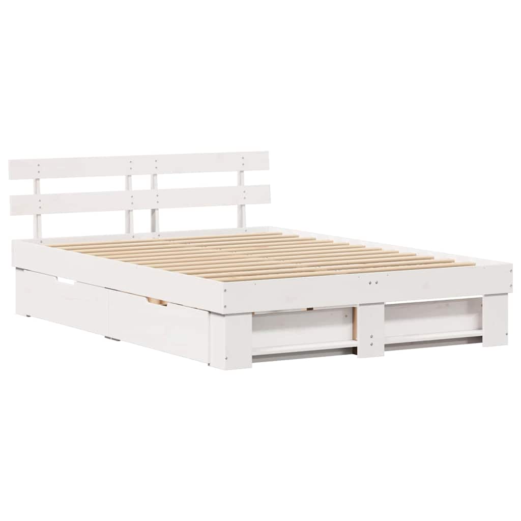 Bedframe met hoofdeinde Wit 140 x 200 cm Massief grenenhout – afbeelding 5