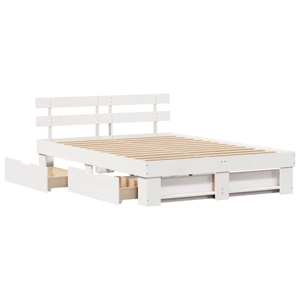 Bedframe met hoofdeinde Wit 140 x 200 cm Massief grenenhout – afbeelding 6