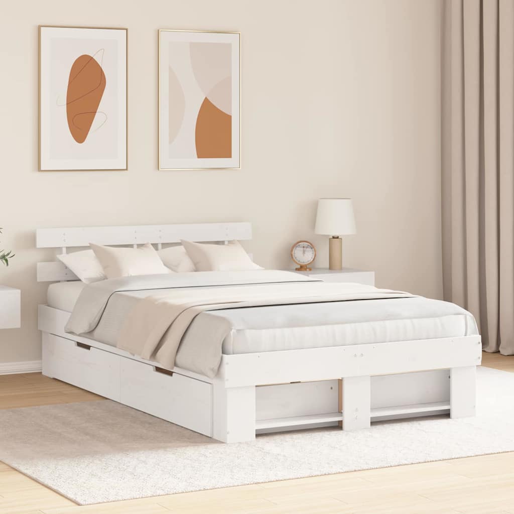 Bedframe met hoofdeinde Wit 120 x 200 cm Massief grenenhout – afbeelding 1