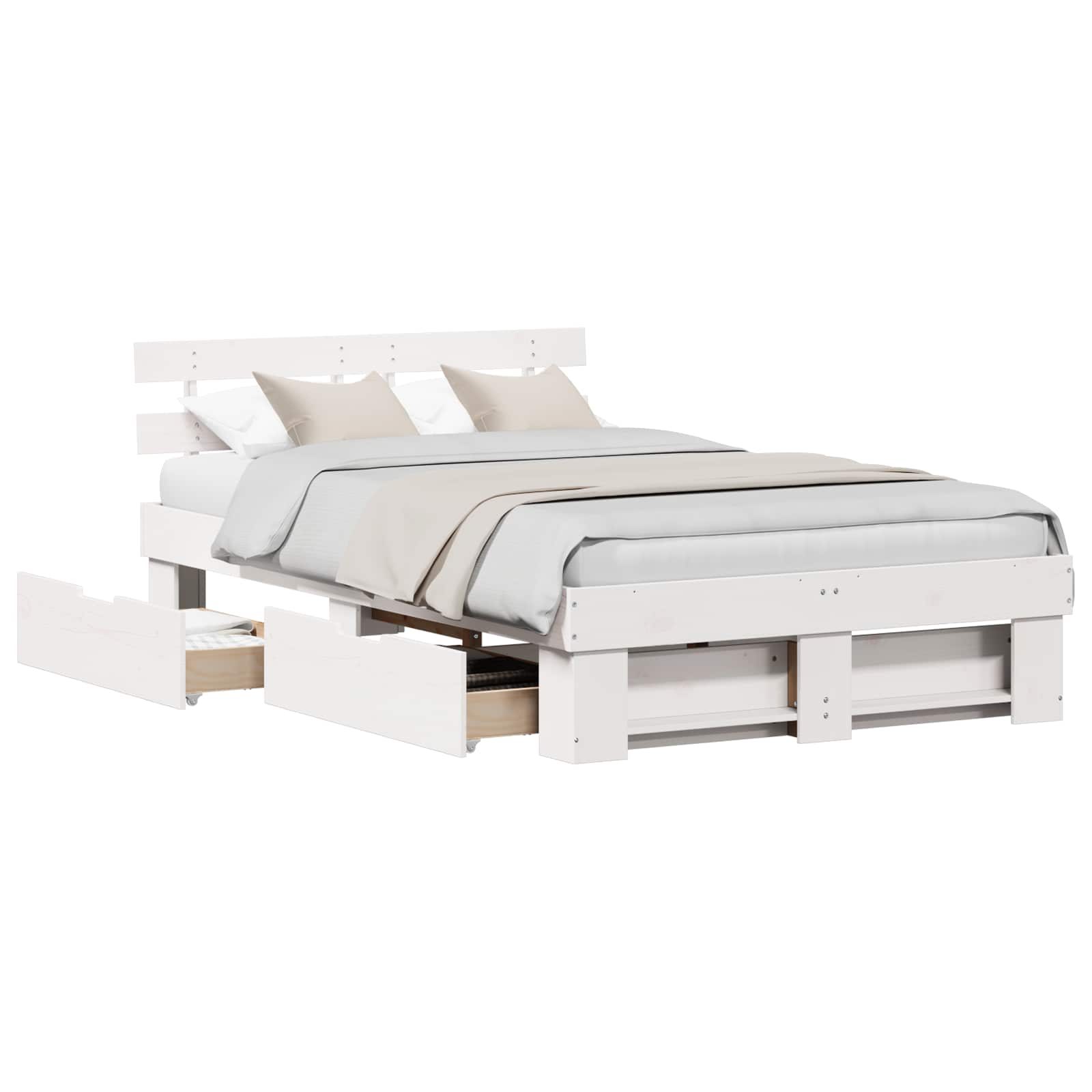 Bedframe met hoofdeinde Wit 140 x 190 cm Massief grenenhout – afbeelding 2