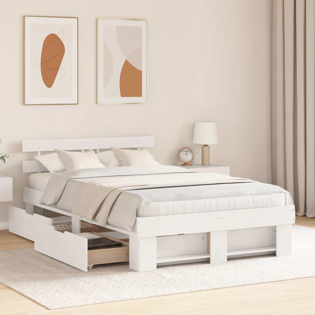 Bedframe met hoofdeinde Wit 140 x 190 cm Massief grenenhout – afbeelding 3