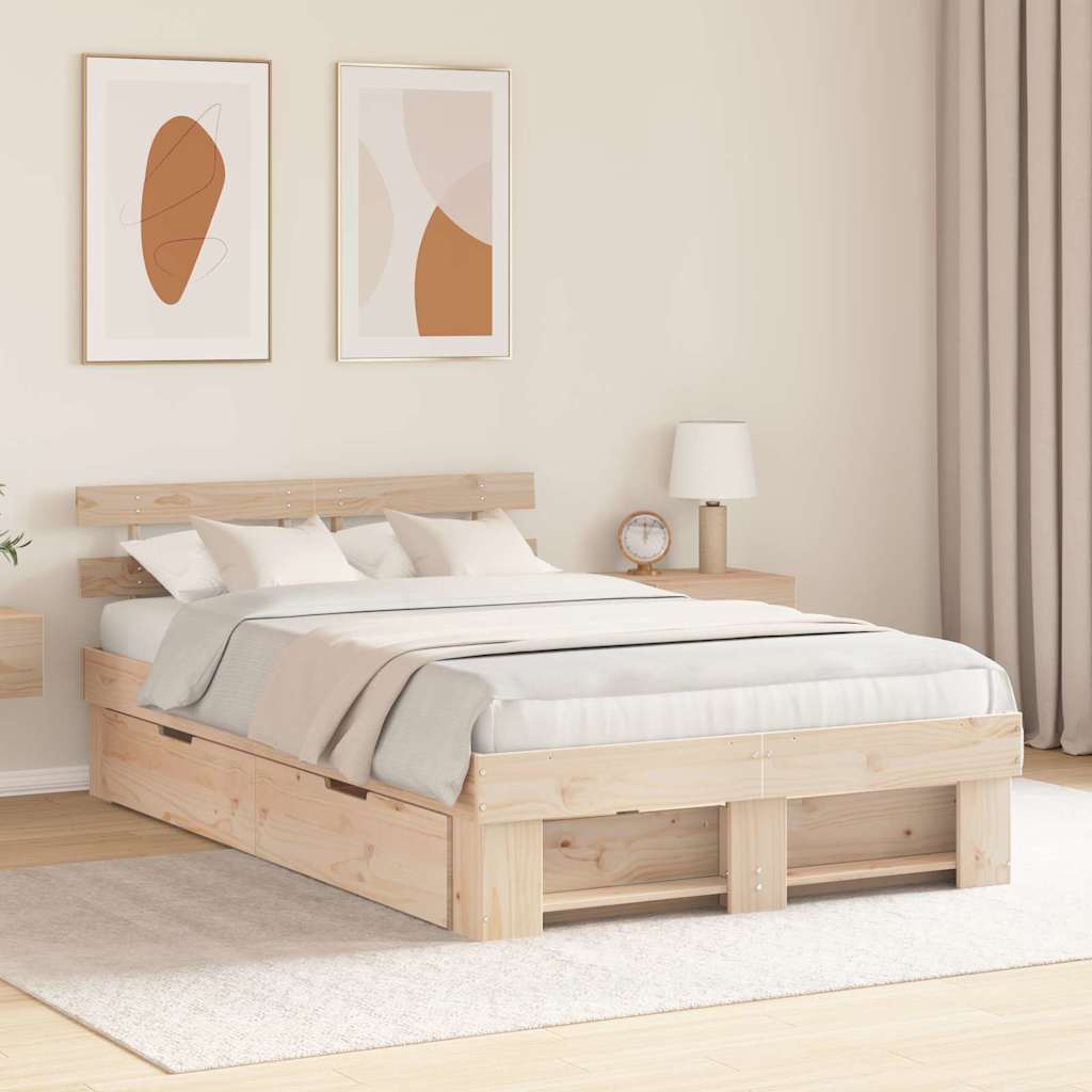 Bedframe met hoofdeinde Bruin 120 x 190 cm Massief grenenhout – afbeelding 1