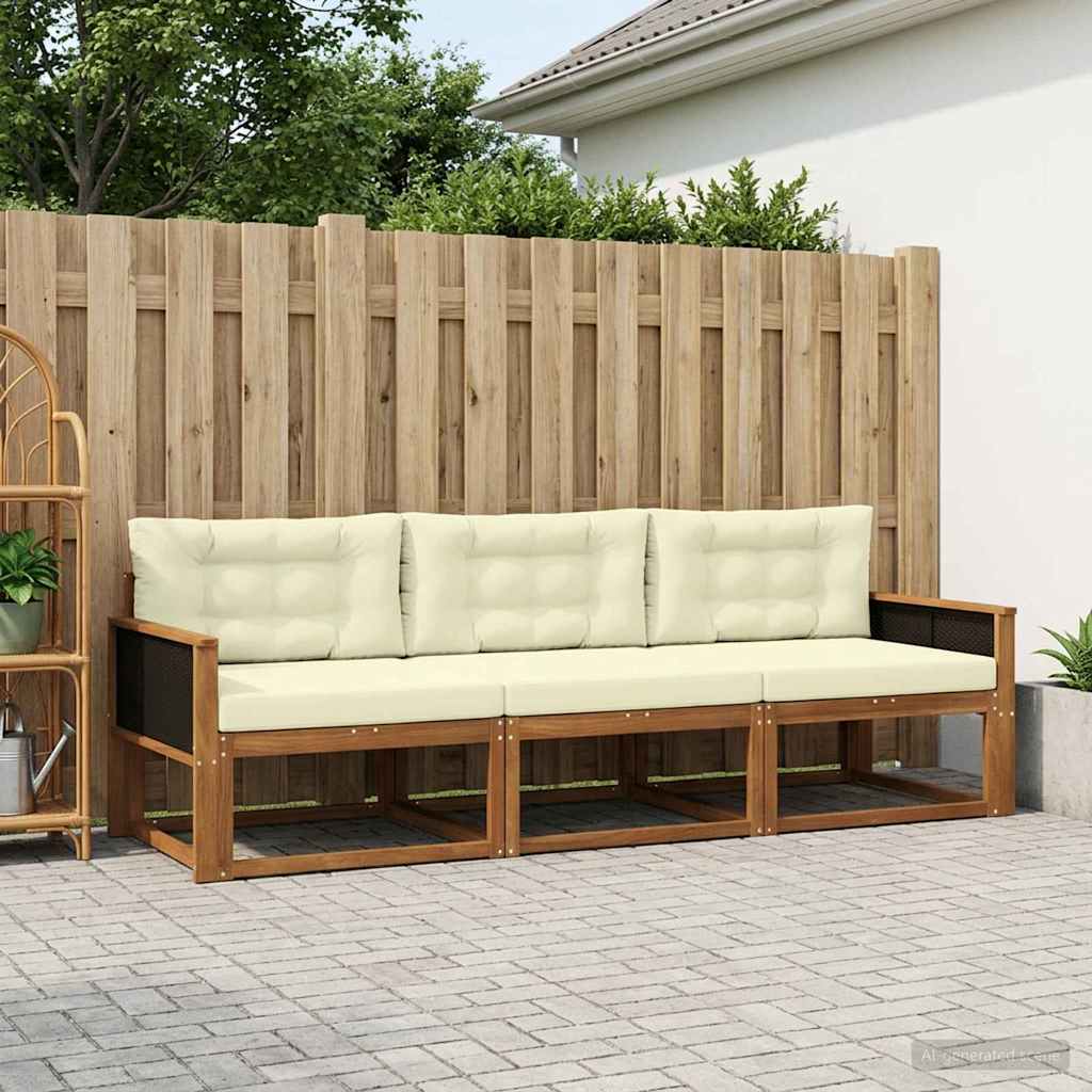 Buiten bankenset met kussen 3 pcs Natuurlijk en Crème