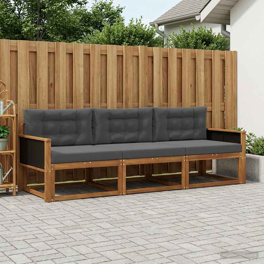Buiten bankenset met kussen 3 pcs Natuurlijk en Antraciet