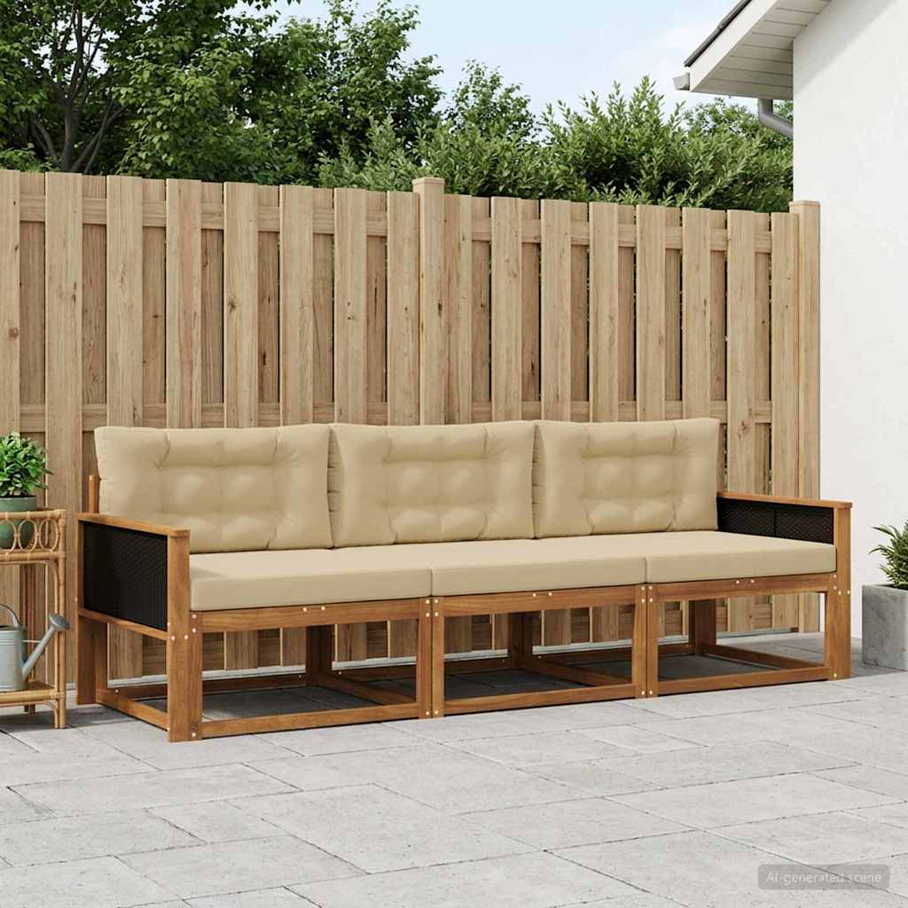 Buiten bankenset met kussen 3 pcs Natuurlijk en Beige
