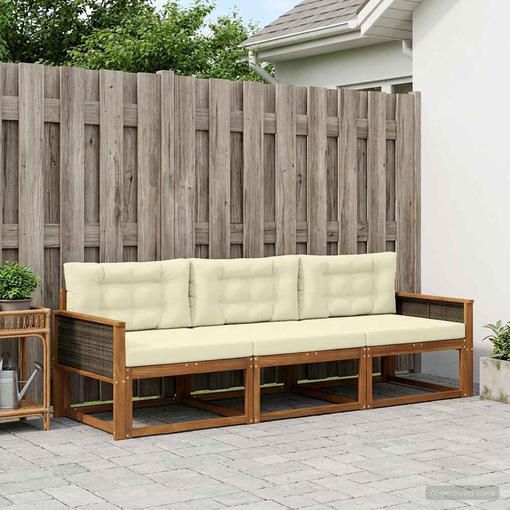 Buiten bankenset met kussen 3 pcs Natuurlijk en Crème – afbeelding 1