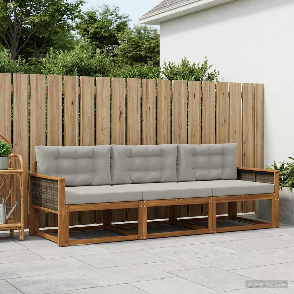 Buiten bankenset met kussen 3 pcs Natuurlijk en Lichtgrijs – afbeelding 1