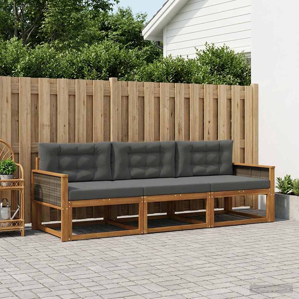 Buiten bankenset met kussen 3 pcs Natuurlijk en Antraciet – afbeelding 1