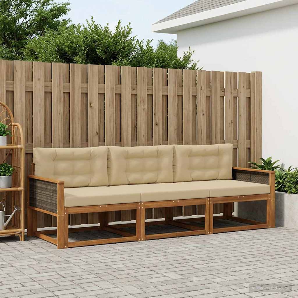 Buiten bankenset met kussen 3 pcs Natuurlijk en Beige – afbeelding 1
