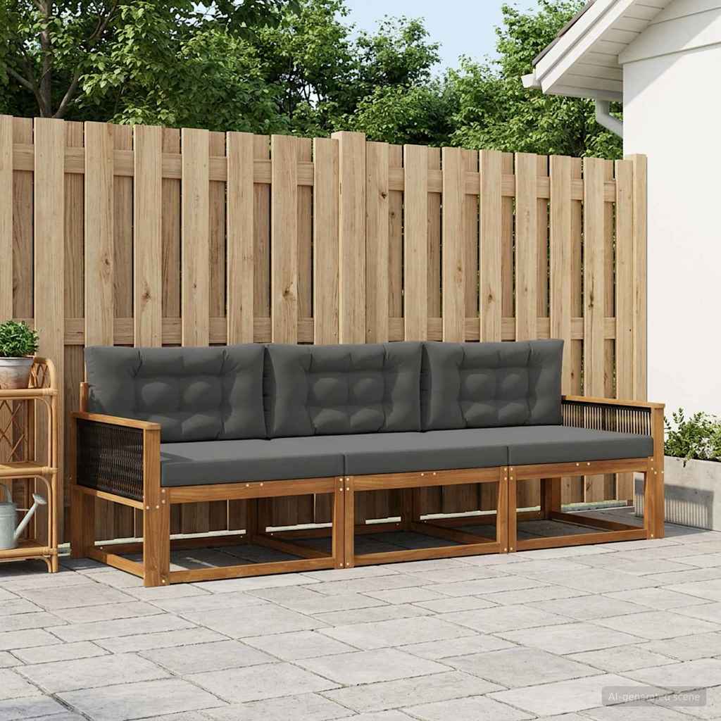 Buiten bankenset met kussen 3 pcs Natuurlijk en Antraciet