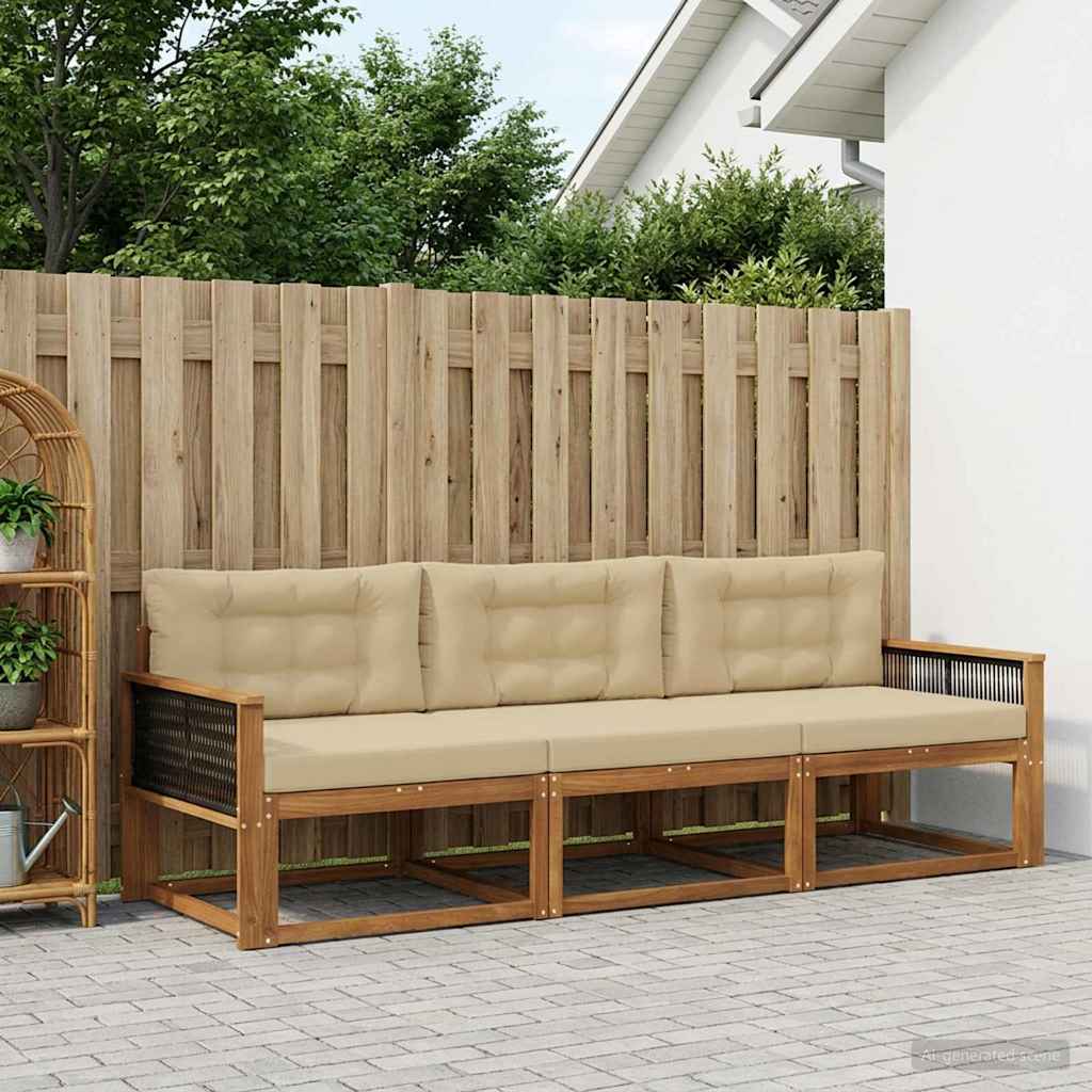 Buiten bankenset met kussen 3 pcs Natuurlijk en Beige
