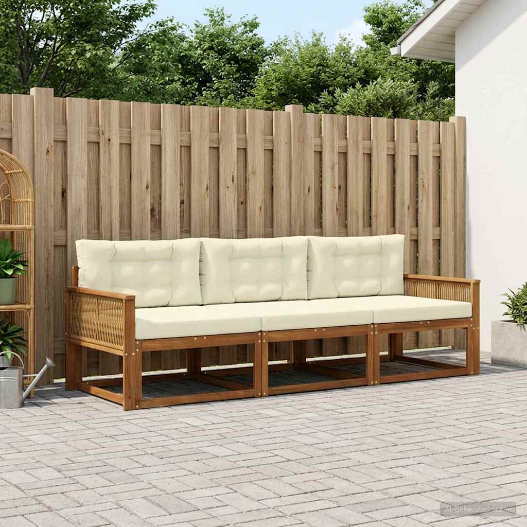 Buiten bankenset met kussen 3 pcs Natuurlijk en Crème – afbeelding 1