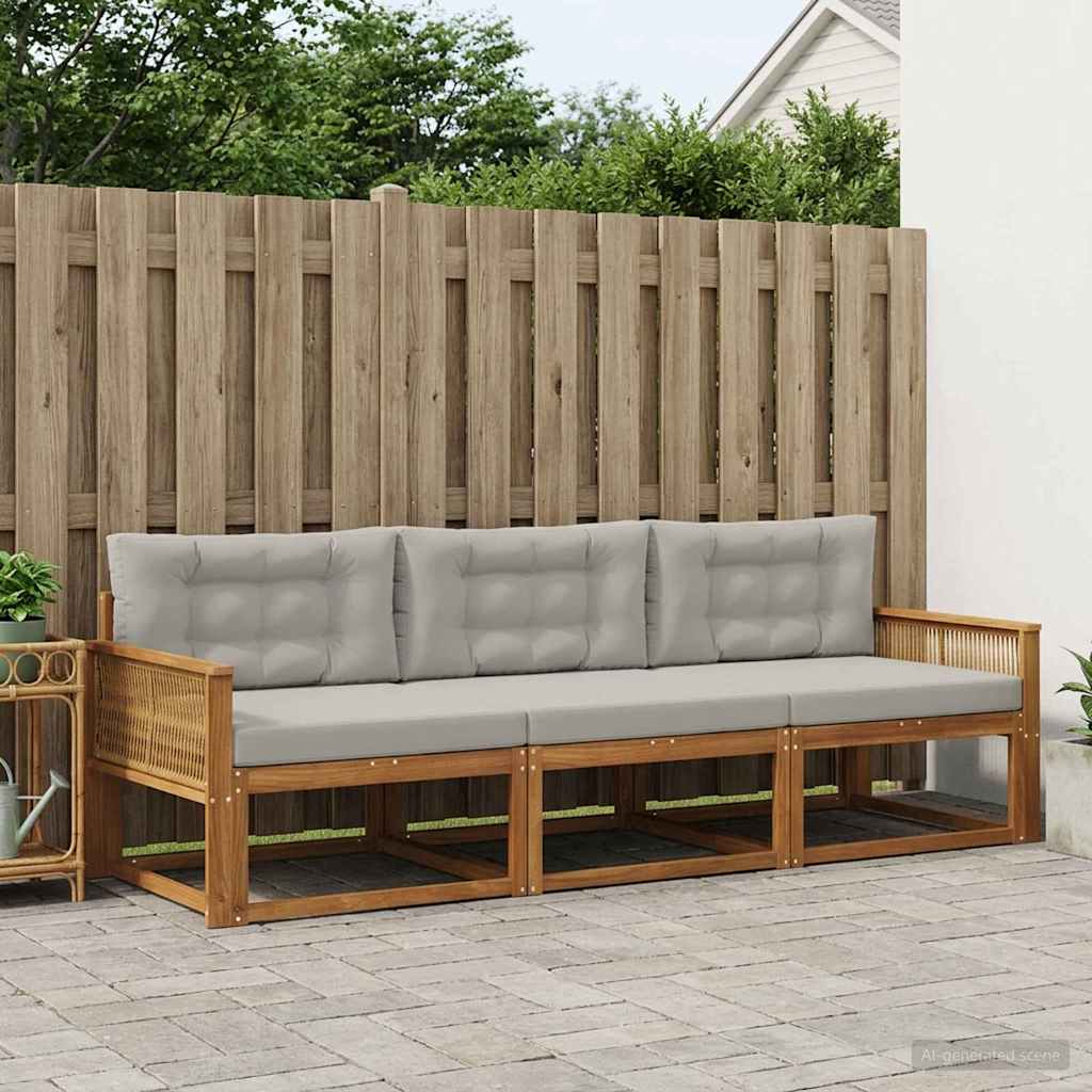 Buiten bankenset met kussen 3 pcs Natuurlijk en Lichtgrijs