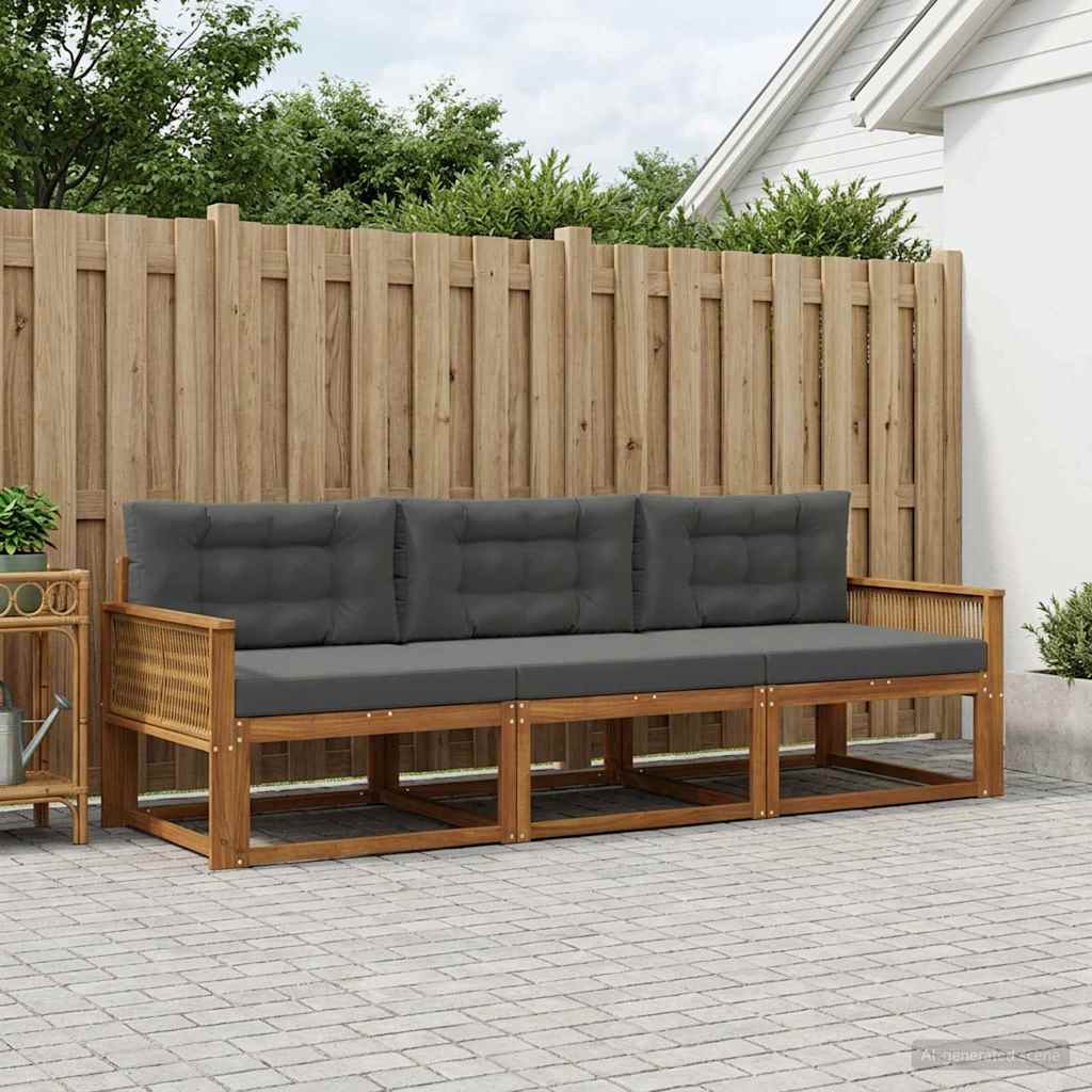 Buiten bankenset met kussen 3 pcs Natuurlijk en Antraciet