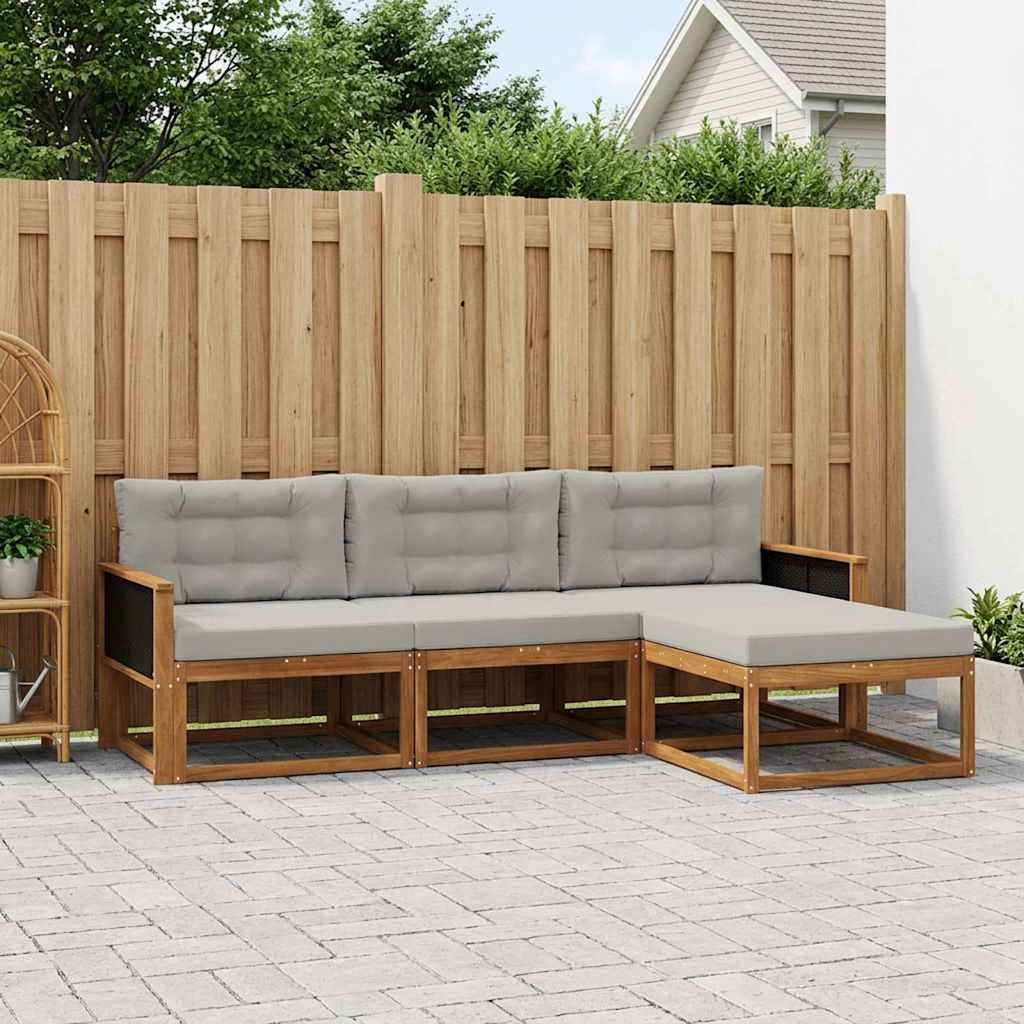 Buiten bankenset met kussen 4 pcs Natuurlijk en Lichtgrijs – afbeelding 1