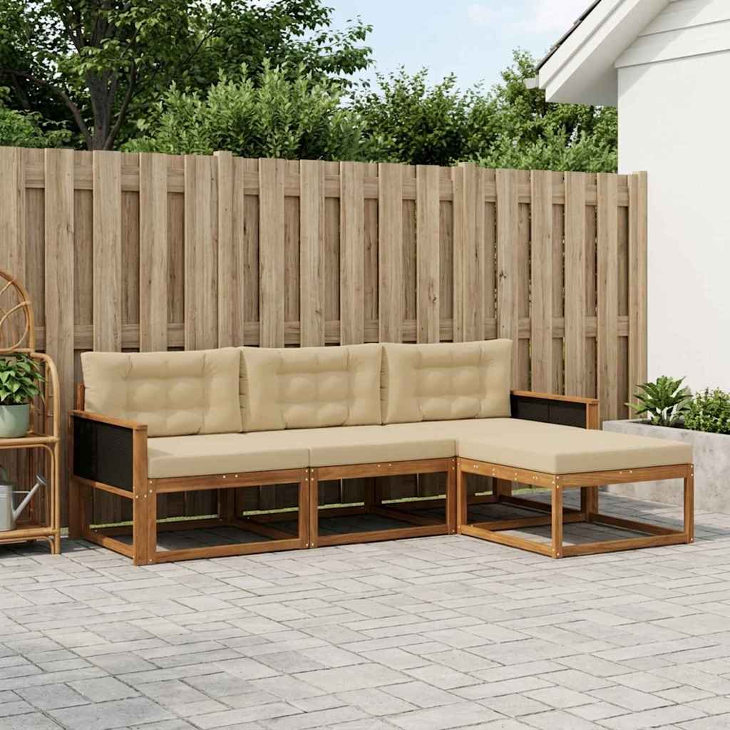 Buiten bankenset met kussen 4 pcs Natuurlijk en Beige – afbeelding 1