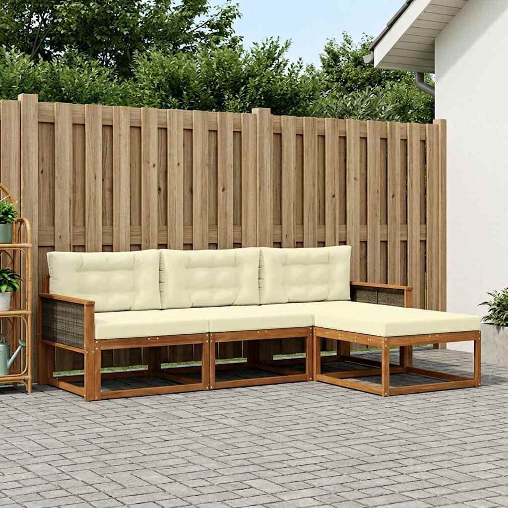 Buiten bankenset met kussen 4 pcs Natuurlijk en Crème – afbeelding 1
