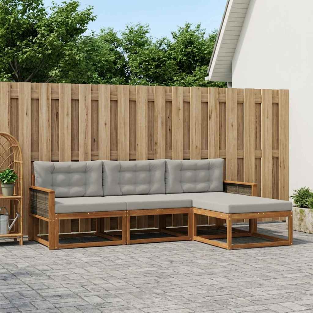 Buiten bankenset met kussen 4 pcs Natuurlijk en Lichtgrijs