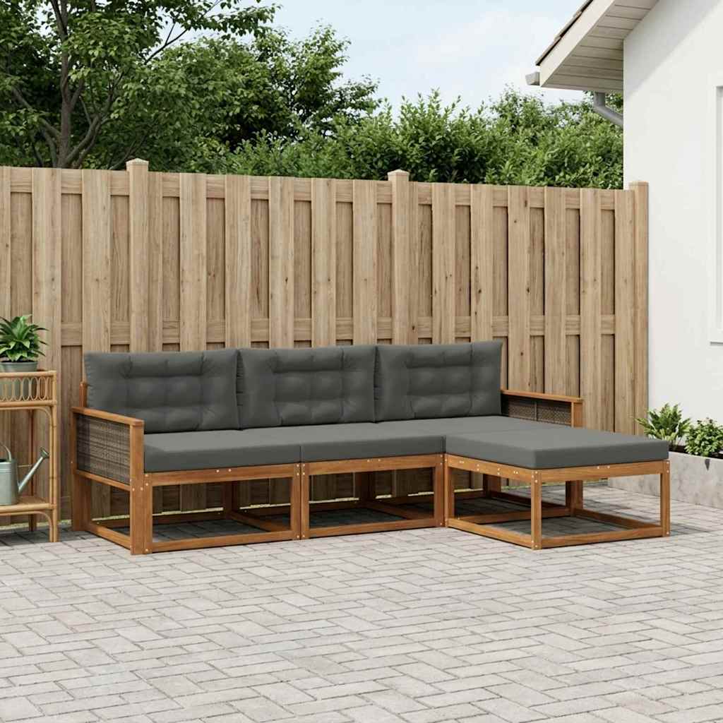 Buiten bankenset met kussen 4 pcs Natuurlijk en Antraciet