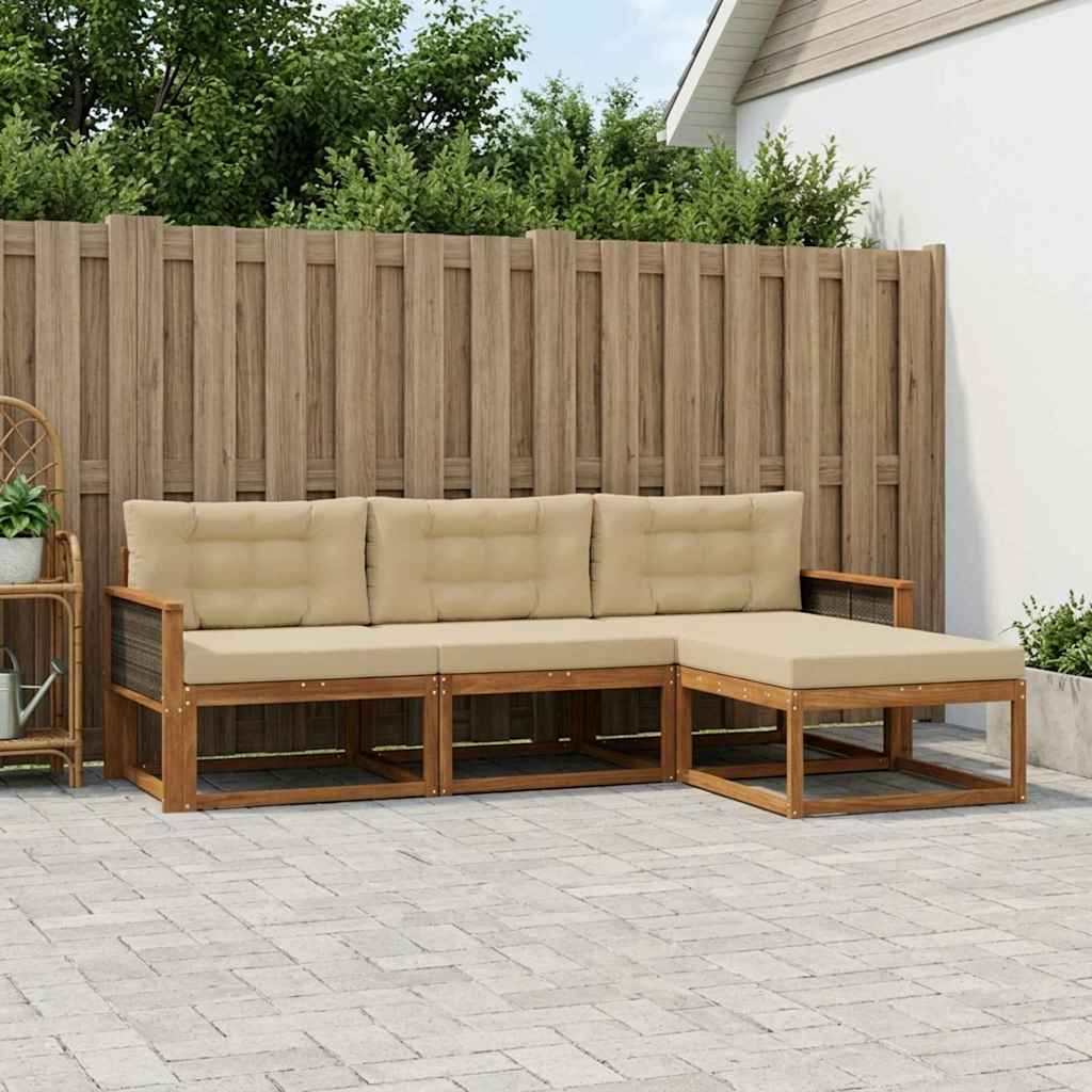 Buiten bankenset met kussen 4 pcs Natuurlijk en Beige – afbeelding 1