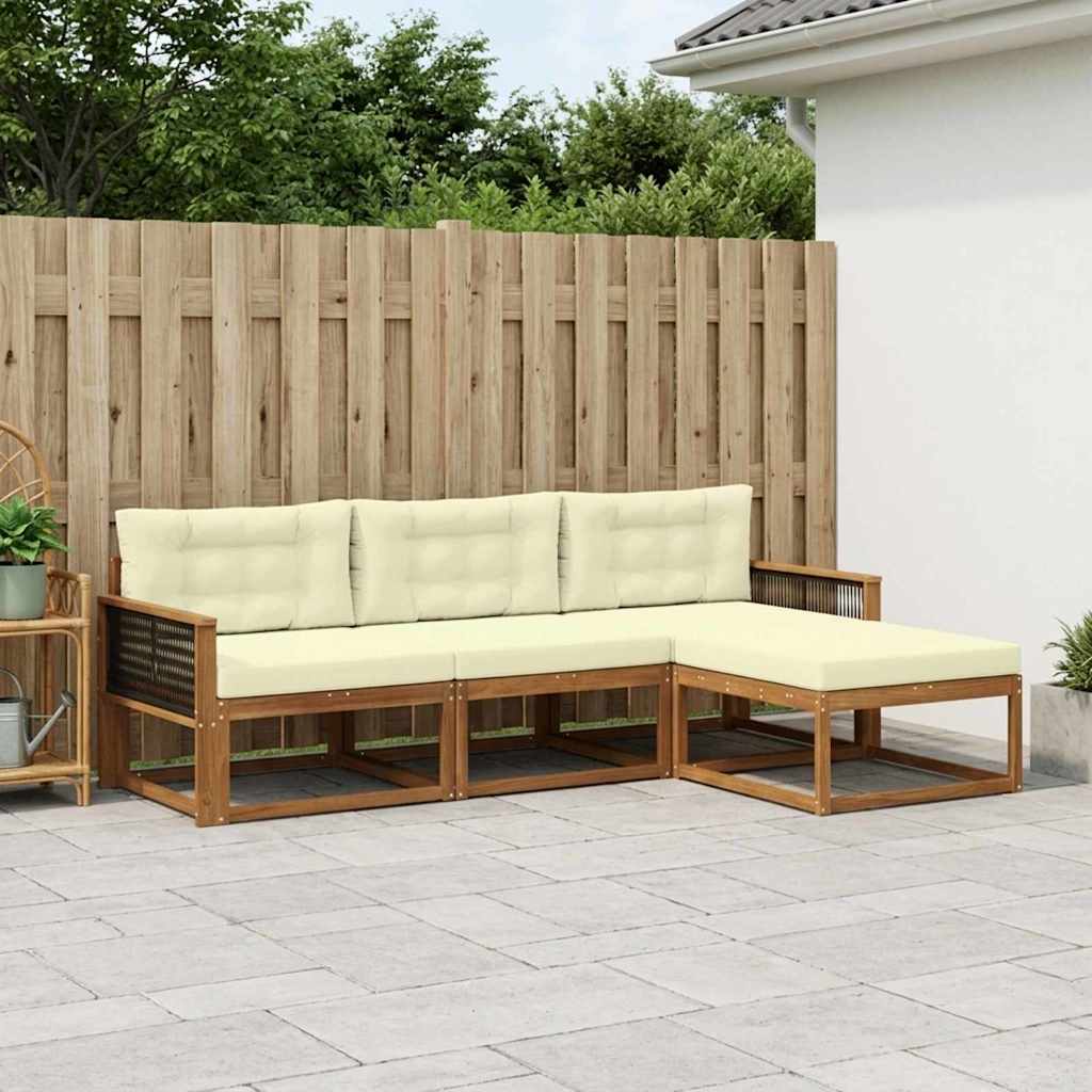 Buiten bankenset met kussen 4 pcs Natuurlijk en Crème – afbeelding 1