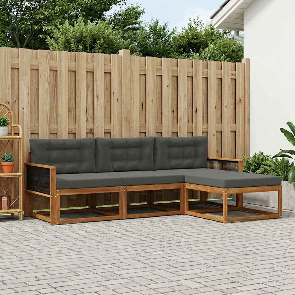 Buiten bankenset met kussen 4 pcs Natuurlijk en Antraciet