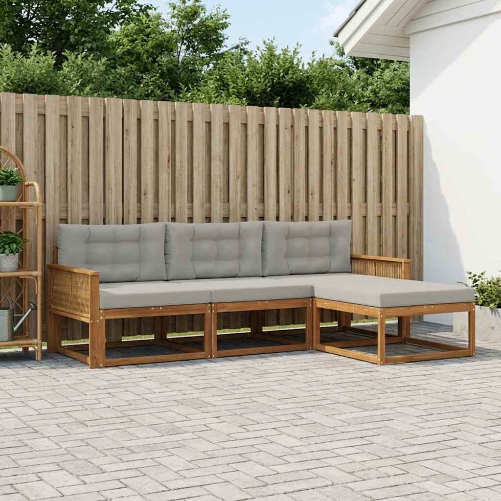 Buiten bankenset met kussen 4 pcs Natuurlijk en Lichtgrijs